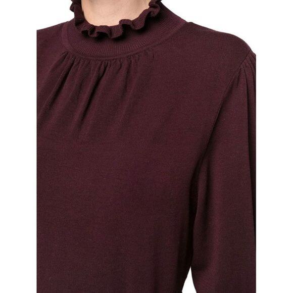 BA&SH Sinto Ruffle High Neck Sweater Small Bordeaux Maroon Quiet Luxury Fall - Picture 3 of 11